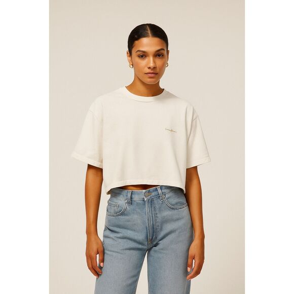 Second Layer White Cropped T Shirt Tee Top Women's Size Medium - Picture 1 of 10